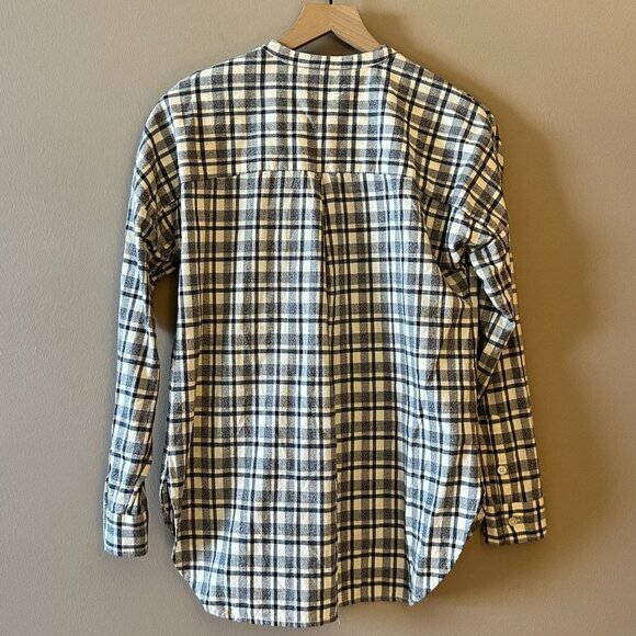 Women's S Madewell Dossier Plaid Collarless Button Down Blue Striped Trim - Picture 3 of 8